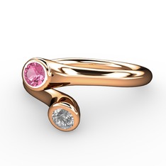 Pembe kuvars ve pırlanta 925 ayar rose altın kaplama gümüş yüzük (0.04 karat)