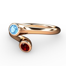 Akuamarin ve garnet 18 ayar rose altın yüzük