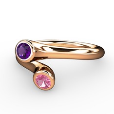Poyraz Yüzük - Ametist ve pembe kuvars 18 ayar rose altın yüzük #1k76j5q