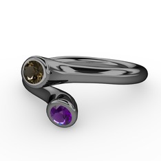 Poyraz Yüzük - Dumanlı kuvars ve ametist 925 ayar siyah rodyum kaplama gümüş yüzük #1ke7k1u