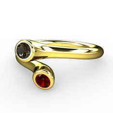 Poyraz Yüzük - Dumanlı kuvars ve garnet 925 ayar altın kaplama gümüş yüzük #1kqolm8