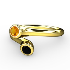 Poyraz Yüzük - Sitrin ve siyah zirkon 14 ayar altın yüzük #1kzq3kj