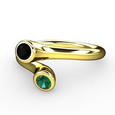 Siyah zirkon ve yeşil kuvars 925 ayar altın kaplama gümüş yüzük