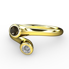 Dumanlı kuvars ve beyaz zirkon 8 ayar altın yüzük