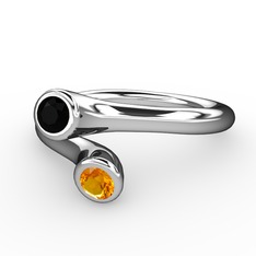 Siyah zirkon ve sitrin 8 ayar beyaz altın yüzük