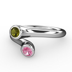 Poyraz Yüzük - Peridot ve pembe kuvars 925 ayar gümüş yüzük #1miz0fr