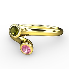 Peridot ve pembe kuvars 8 ayar altın yüzük