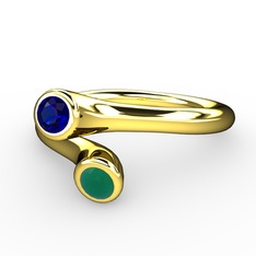 Poyraz Yüzük - Lab safir ve kök zümrüt 925 ayar altın kaplama gümüş yüzük #1oenfz7