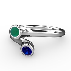 Poyraz Yüzük - Kök zümrüt ve lab safir 8 ayar beyaz altın yüzük #1qf3y6z