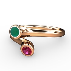 Kök zümrüt ve rodolit garnet 8 ayar rose altın yüzük