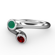 Poyraz Yüzük - Kök zümrüt ve garnet 18 ayar beyaz altın yüzük #1smbuvl