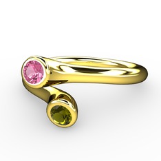 Poyraz Yüzük - Pembe kuvars ve peridot 8 ayar altın yüzük #1te2vm7