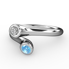 Poyraz Yüzük - Swarovski ve akuamarin 8 ayar beyaz altın yüzük #1unfog9