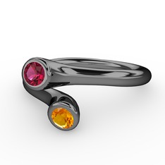 Poyraz Yüzük - Rodolit garnet ve sitrin 925 ayar siyah rodyum kaplama gümüş yüzük #1ux2y5m