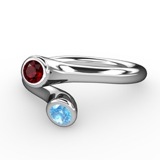 Garnet ve akuamarin 8 ayar beyaz altın yüzük