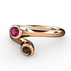 Rodolit garnet ve dumanlı kuvars 8 ayar rose altın yüzük