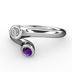 Poyraz Yüzük - Swarovski ve ametist 14 ayar beyaz altın yüzük #1x46eh0