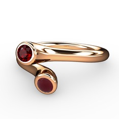 Garnet ve kök yakut 14 ayar rose altın yüzük