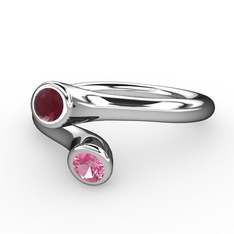 Poyraz Yüzük - Kök yakut ve pembe kuvars 8 ayar beyaz altın yüzük #1xcrqx1