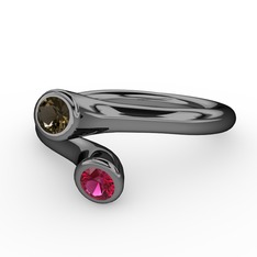 Poyraz Yüzük - Dumanlı kuvars ve rodolit garnet 925 ayar siyah rodyum kaplama gümüş yüzük #1xmfsk8