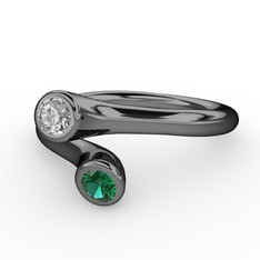 Poyraz Yüzük - Pırlanta ve yeşil kuvars 925 ayar siyah rodyum kaplama gümüş yüzük (0.04 karat) #1yf7qi0