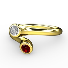 Beyaz zirkon ve garnet 8 ayar altın yüzük