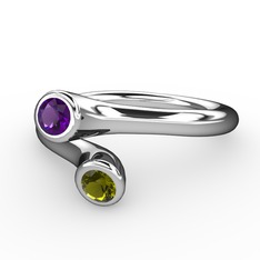 Poyraz Yüzük - Ametist ve peridot 14 ayar beyaz altın yüzük #1yofcug