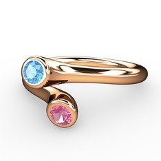 Poyraz Yüzük - Akuamarin ve pembe kuvars 18 ayar rose altın yüzük #1yv48j1