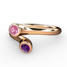 Pembe kuvars ve ametist 18 ayar rose altın yüzük