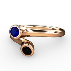 Lab safir ve siyah zirkon 18 ayar rose altın yüzük