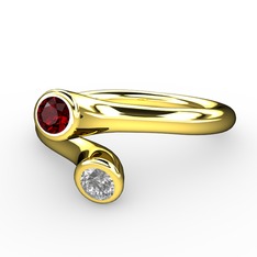 Garnet ve pırlanta 925 ayar altın kaplama gümüş yüzük (0.04 karat)