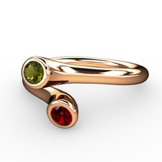 Peridot ve garnet 925 ayar rose altın kaplama gümüş yüzük