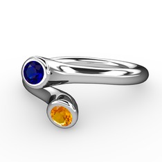 Lab safir ve sitrin 18 ayar beyaz altın yüzük