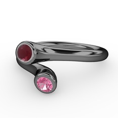 Poyraz Yüzük - Kök yakut ve pembe kuvars 925 ayar siyah rodyum kaplama gümüş yüzük #4loegg