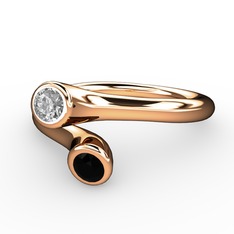 Pırlanta ve siyah zirkon 925 ayar rose altın kaplama gümüş yüzük (0.04 karat)