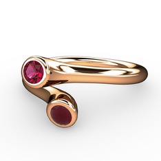 Rodolit garnet ve kök yakut 18 ayar rose altın yüzük