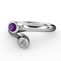 Poyraz Yüzük - Ametist ve beyaz zirkon 18 ayar beyaz altın yüzük #6aw7yp