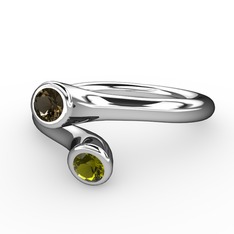 Dumanlı kuvars ve peridot 925 ayar gümüş yüzük