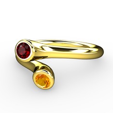 Garnet ve sitrin 18 ayar altın yüzük