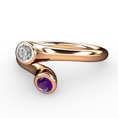 Poyraz Yüzük - Swarovski ve ametist 925 ayar rose altın kaplama gümüş yüzük #75pd5m