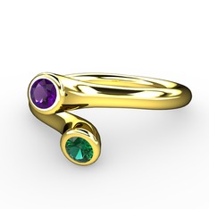 Poyraz Yüzük - Ametist ve yeşil kuvars 8 ayar altın yüzük #83zrsy