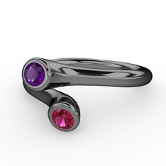 Poyraz Yüzük - Ametist ve rodolit garnet 925 ayar siyah rodyum kaplama gümüş yüzük #8b2nkf