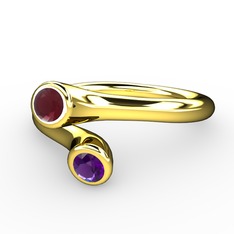 Poyraz Yüzük - Kök yakut ve ametist 925 ayar altın kaplama gümüş yüzük #8vz5ye