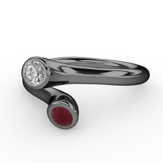 Poyraz Yüzük - Pırlanta ve kök yakut 925 ayar siyah rodyum kaplama gümüş yüzük (0.04 karat) #8z2pnx