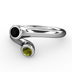 Siyah zirkon ve peridot 8 ayar beyaz altın yüzük