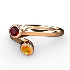 Garnet ve sitrin 14 ayar rose altın yüzük