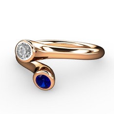 Swarovski ve lab safir 14 ayar rose altın yüzük