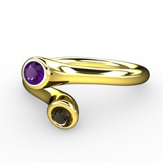 Poyraz Yüzük - Ametist ve dumanlı kuvars 18 ayar altın yüzük #ayp6i5