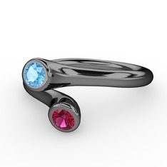 Akuamarin ve rodolit garnet 925 ayar siyah rodyum kaplama gümüş yüzük
