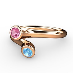 Pembe kuvars ve akuamarin 925 ayar rose altın kaplama gümüş yüzük